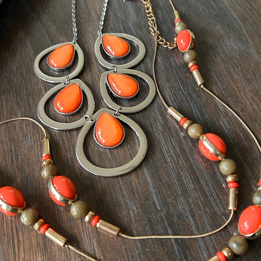 NY Brand silver, and gold tone, orange cabochon necklaces